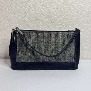 Coach Vintage Black Leather Wool Herringbone Mini Bag Purse